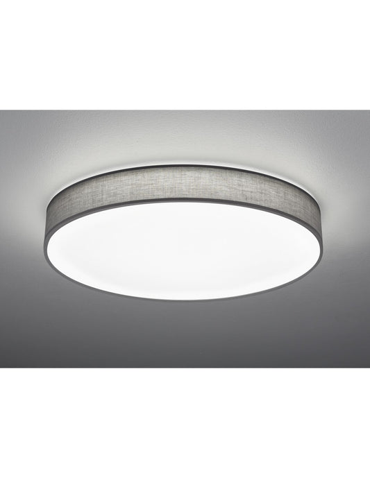Großer Plafoniera Led Paralume Tessuto Grau Lugano Ø75 cm Trio Lighting