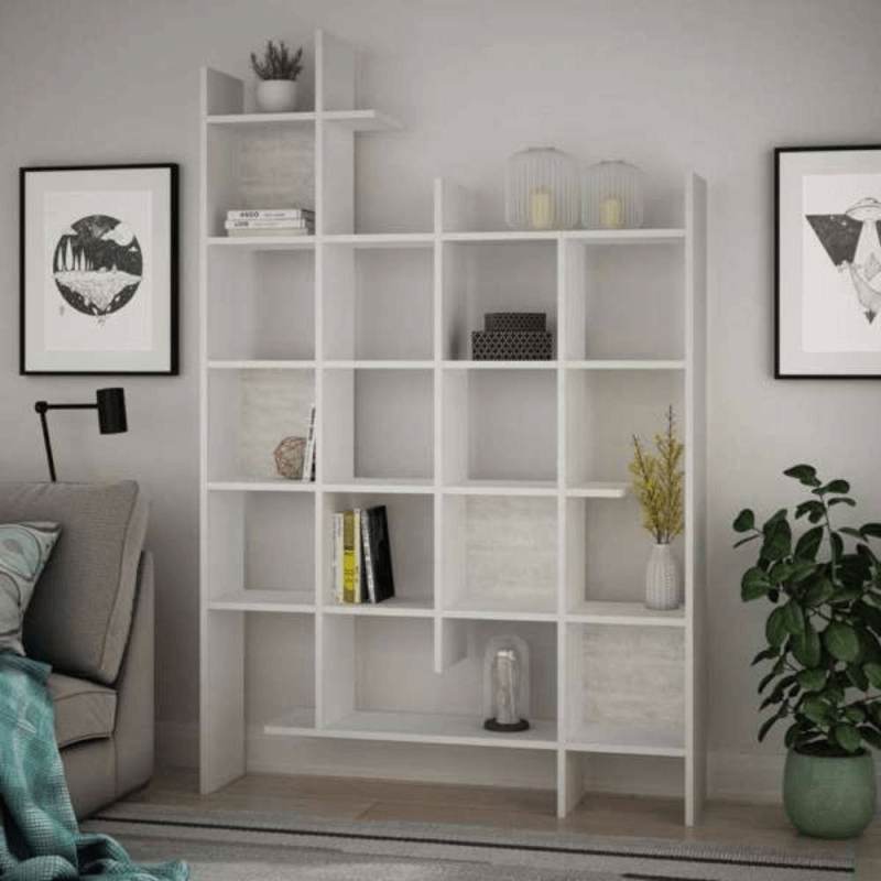 Manco weißes Bücherregal 6 Regale 122x25,5x188H