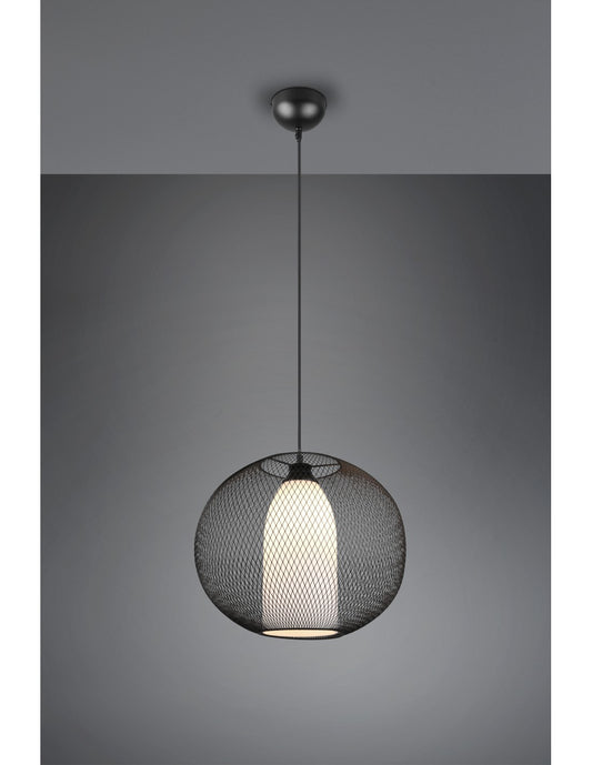 Hängender Kronleuchter-Diffusor, runder schwarzer Metallkäfig mit Opalglasdraht, Trio-Beleuchtung