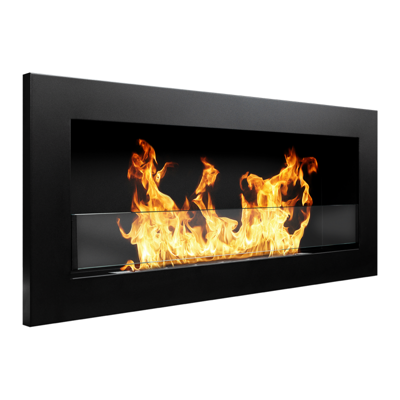 Wand- oder Einbau-Bioethanolkamin Livorno Nero L 90 x T 12 x H 40 mit Glas