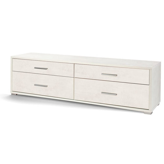 Niedriger TV-Schrank aus Holz mit vier Schubladen in Ossido-Weiß, 179 x 47 x 50 cm