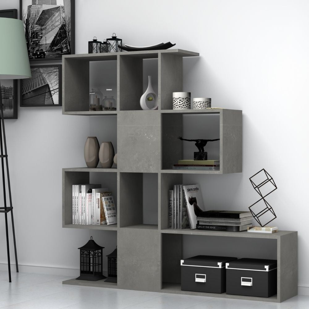 Doppelseitiges Bücherregal Aktif 145x145x29 cm. grauer Zement