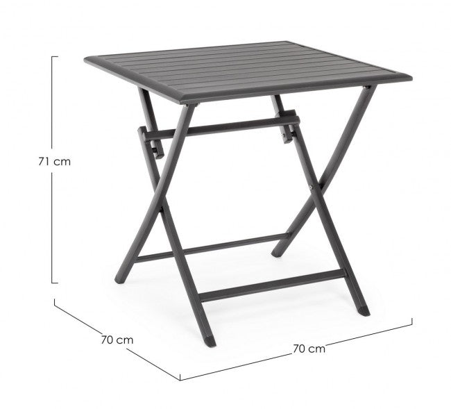 ELIN Anthrazitfarbener Aluminium-Klapptisch für den Außenbereich, 70 x 70 x 71 cm