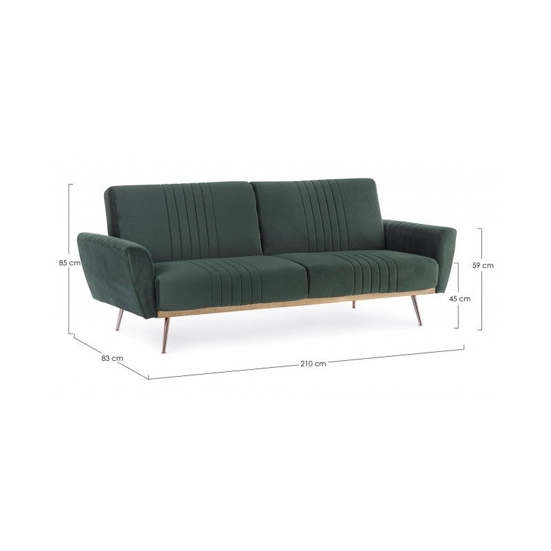 Dreisitzer Samt Schlafsofa Dunkelgrün JOHNNY 210x83x h85 cm
