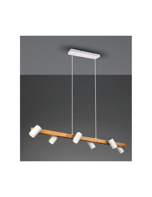 Insel-Kronleuchter aus Holz, 6 verstellbare weiße zylindrische Spots, Marley Trio Lighting