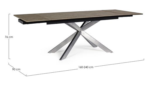 Ausziehbarer Tisch Arzachel aus Keramikstahl, 160–240 x 90 cm