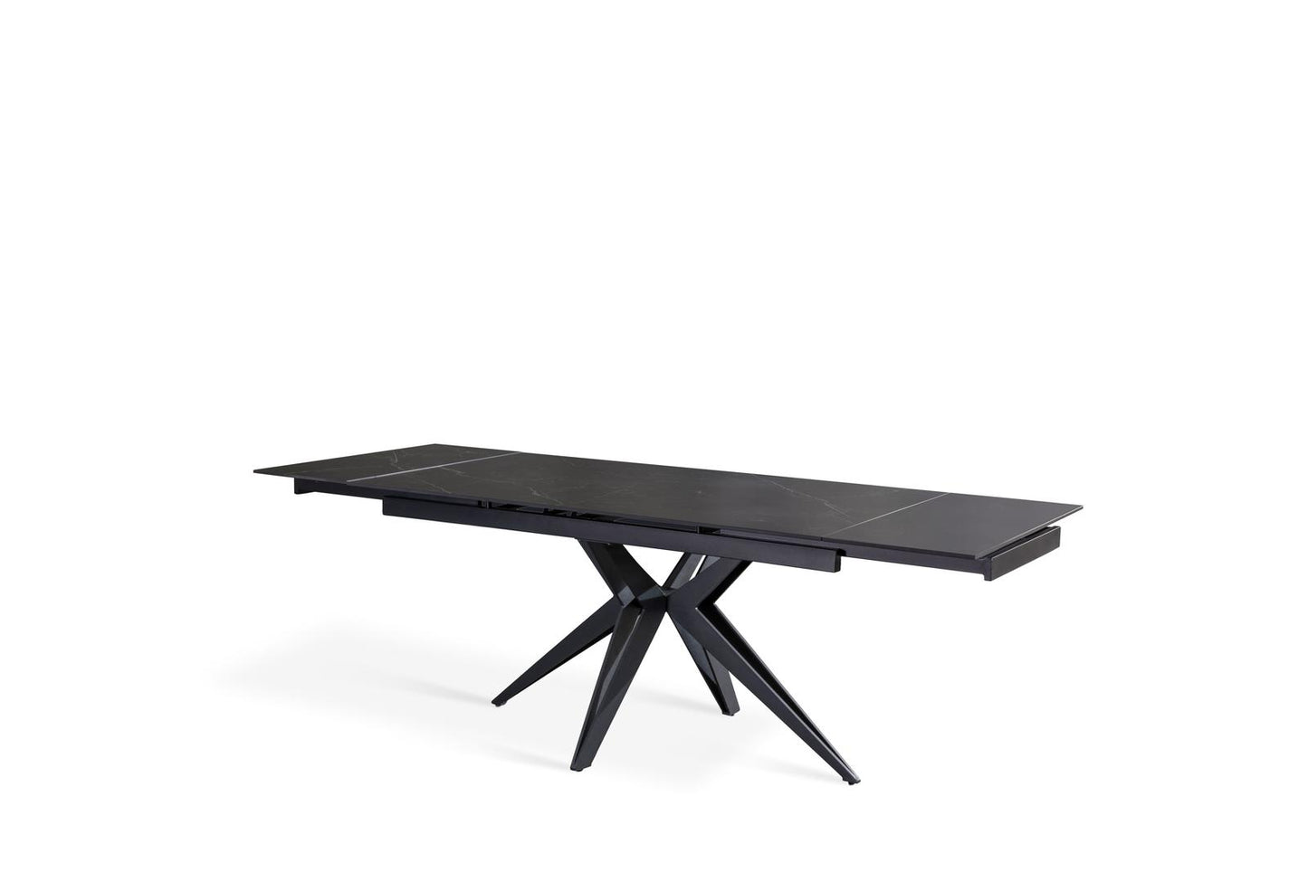 Ausziehbarer mattschwarzer Tisch 90 cm x 160-240 cm H. 76 cm