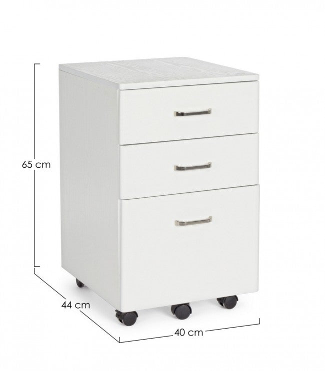 Büro-Schubladenelement aus MDF mit drei Schubladen in Esche weiß NADIR 40x44x h65 cm