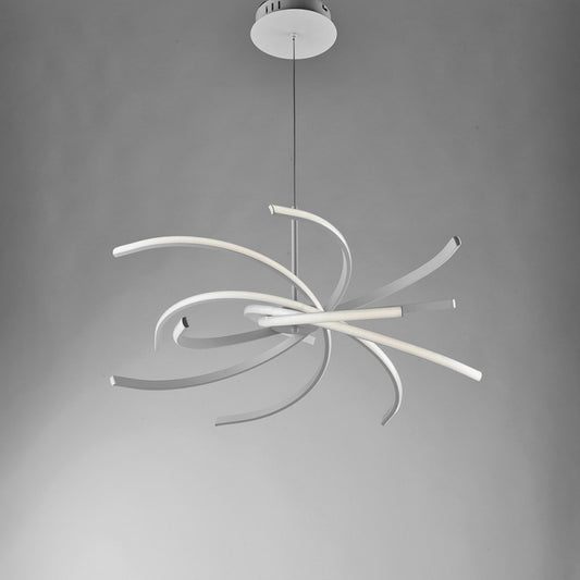 Integrierter weißer LED-Kronleuchter aus Metall und Aluminium, 70x h150 cm