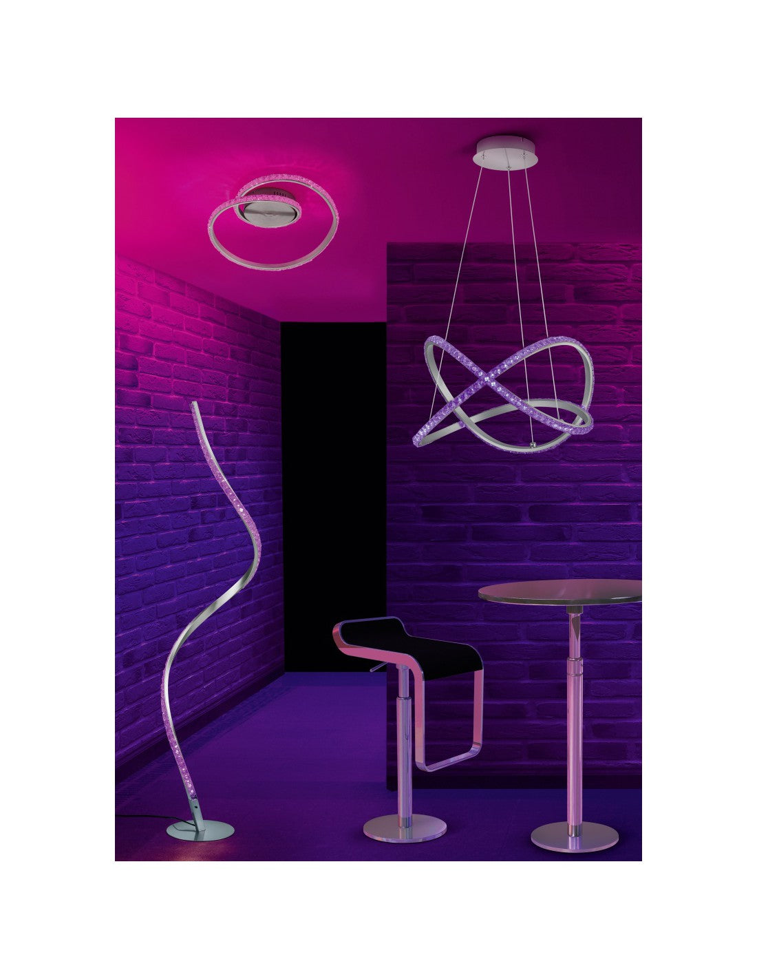 Moderne Rubin LED-Stehleuchte, dimmbar, RGB-Kristalleffekt, H116 cm, Trio-Beleuchtung