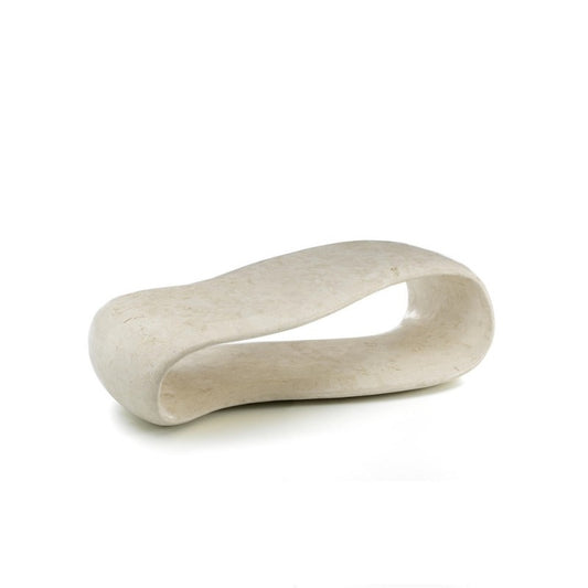 Moderner Couchtisch aus beigem Stein, 123 x 60 x H 34 cm