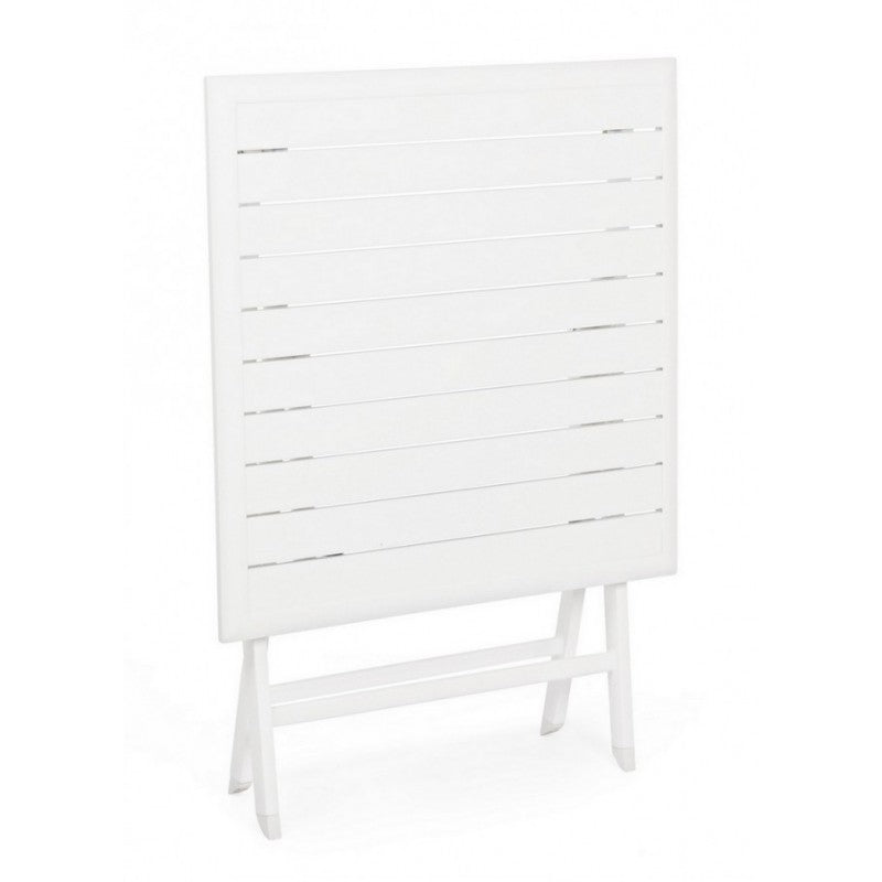 ELIN Klapptisch für den Außenbereich aus weißem Aluminium, 70 x 70 x 71 cm