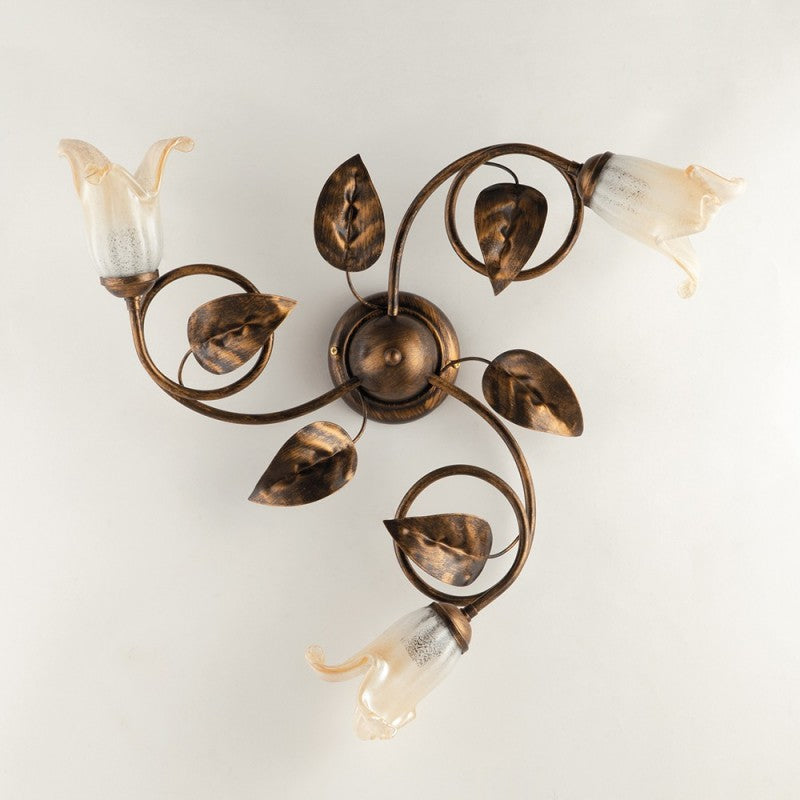 Stacheldraht Marrone Oro Scheiben Blende Ambra 3 Leuchten 59x h20 cm