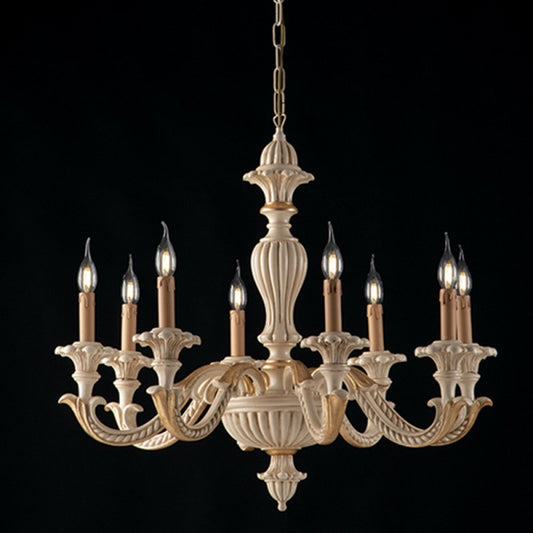 Elfenbein Holz und Blatt Kronleuchter Gold acht Leuchten 80x h70 cm