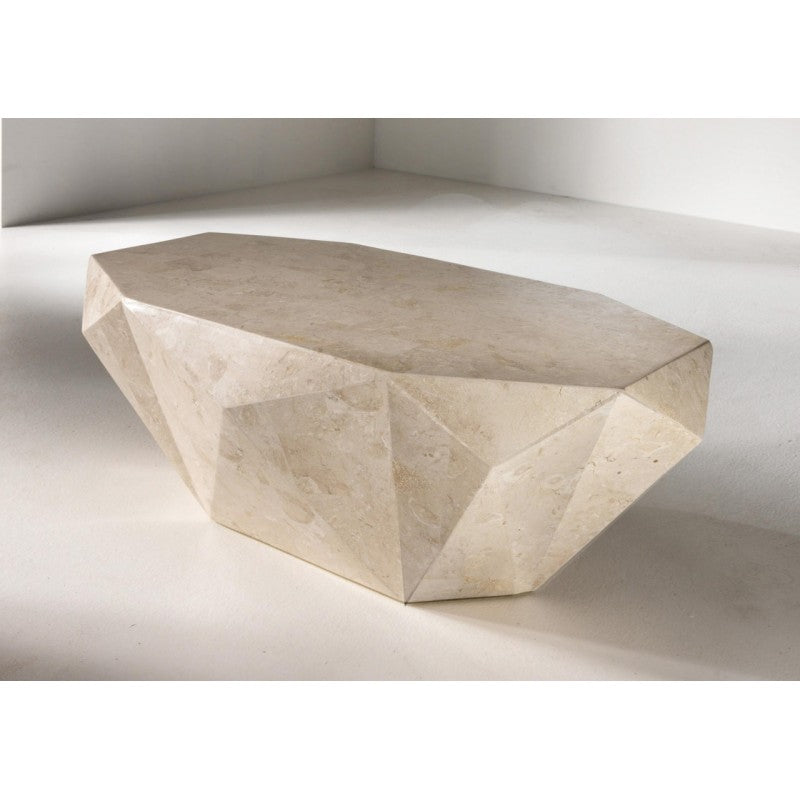 Moderner Couchtisch aus beigem Fossilstein, 120 x 70 x H 40 cm