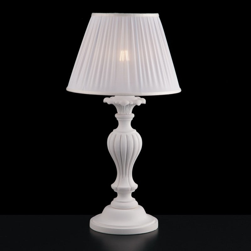 Shabby-Lampe aus weißem Holz und Zellstoff mit 1 Licht und weißem plissiertem Lampenschirm