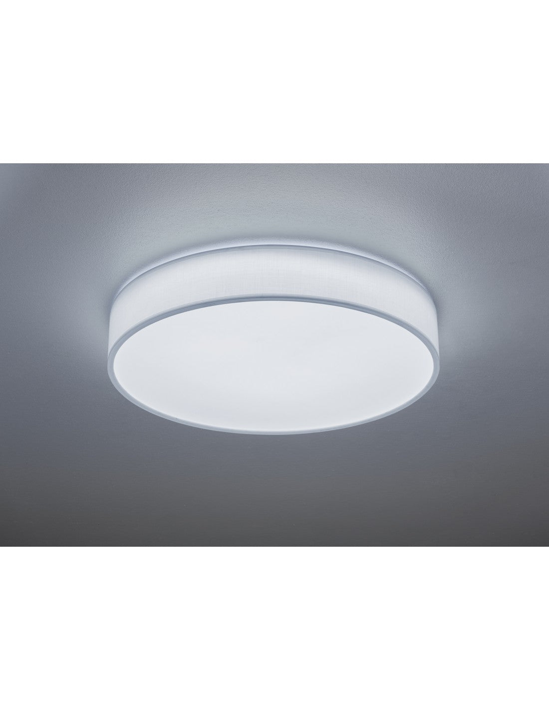 LED-Deckenleuchte mit Dimmer, Farbwechsel, Lugano, weißer Stoff, Ø60 cm, Trio-Beleuchtung