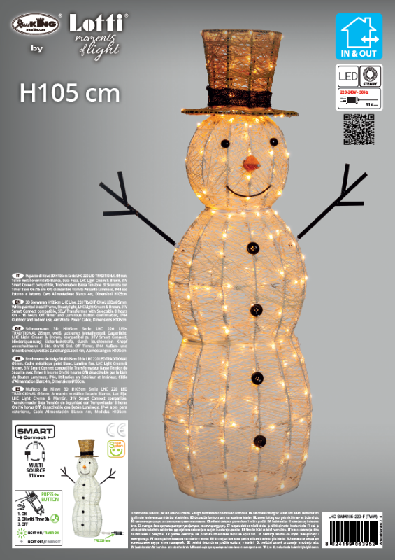 3D-LED-Schneemann H105 cm 220 LED-Serie
