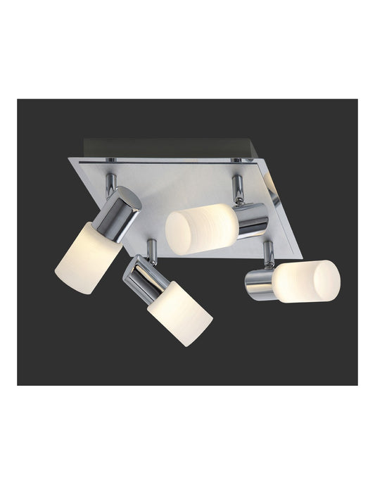 Clapton Square Spotlight 4 Spot LEDs Chrom und weißes Glas 23x23 cm Trio Lighting