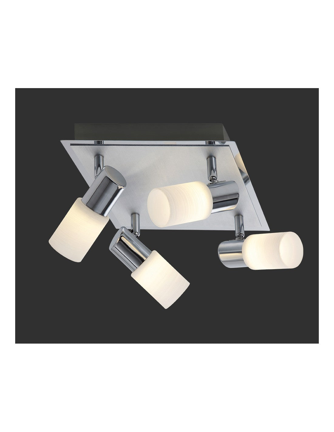 Clapton Square Spotlight 4 Spot LEDs Chrom und weißes Glas 23x23 cm Trio Lighting
