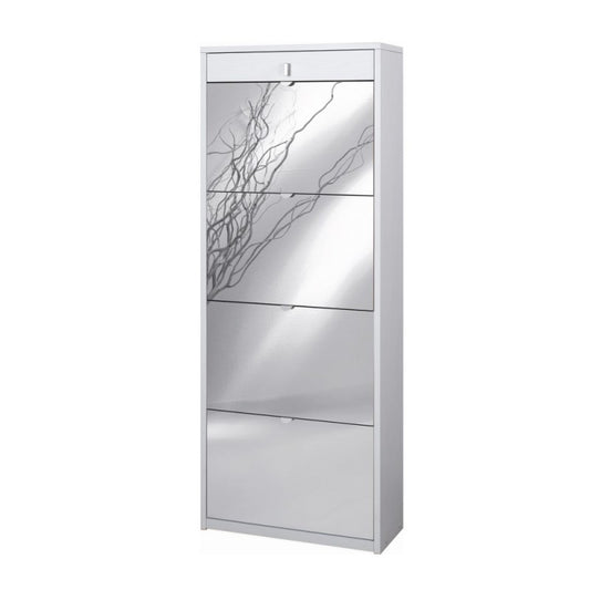 Schuhregal vier Spiegeltüren eine obere Schublade Weiß Esche 63x29x h164 cm