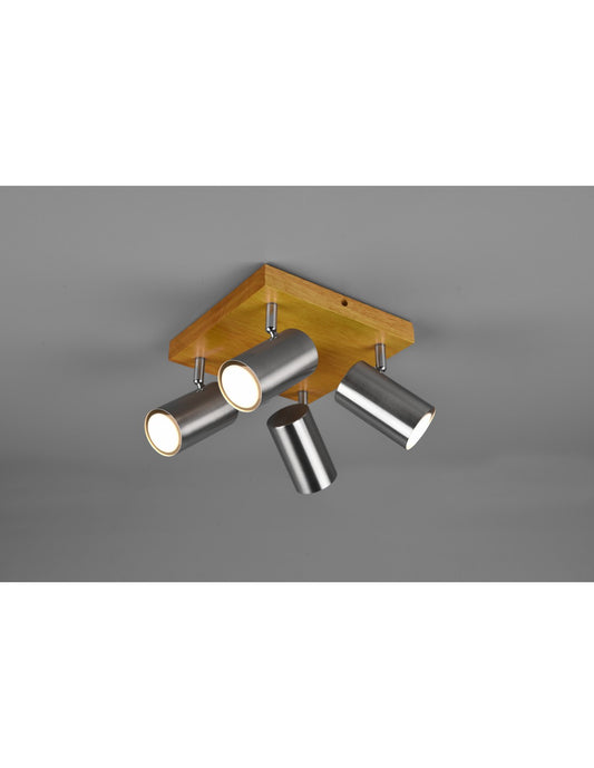 Marley Spotlight 4 Spots GU10 Nickel und Holz 22x22 cm Trio Lighting