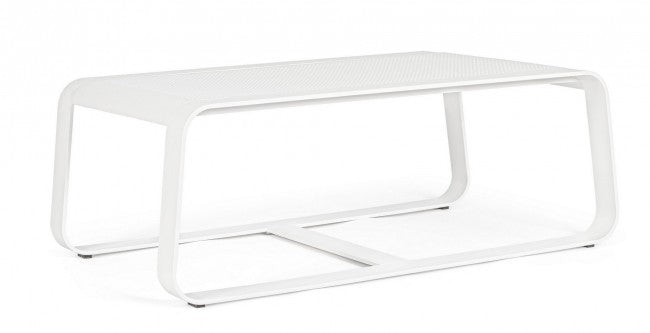 MERRIGAN Outdoor-Couchtisch aus weißem Aluminium, 105 x 62 x 38 cm