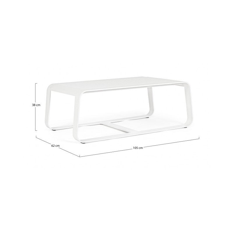 MERRIGAN Outdoor-Couchtisch aus weißem Aluminium, 105 x 62 x 38 cm