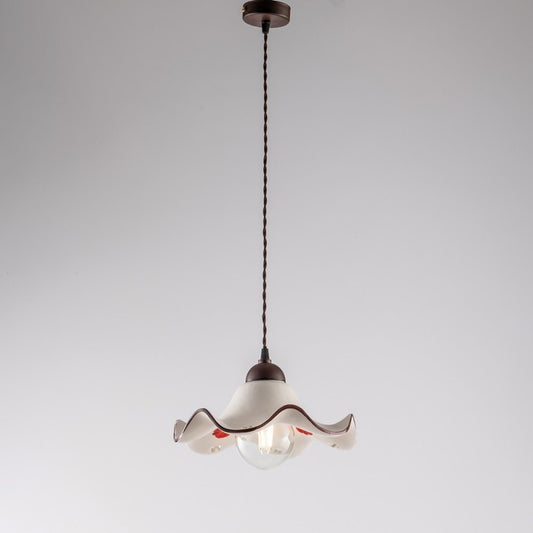 Rostschwarzer Stoffkabel-Kronleuchter, weißer Keramiklampenschirm 30x h16 cm