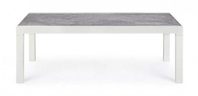 KLEDI LUNAR Couchtisch für den Außenbereich aus weißem Aluminium, 120 x 70 x 43 cm