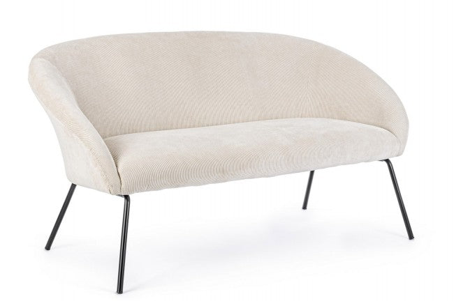 Aiko Velvet Sofa aus weißem Samtstahl, 142 x 80 x 75 cm