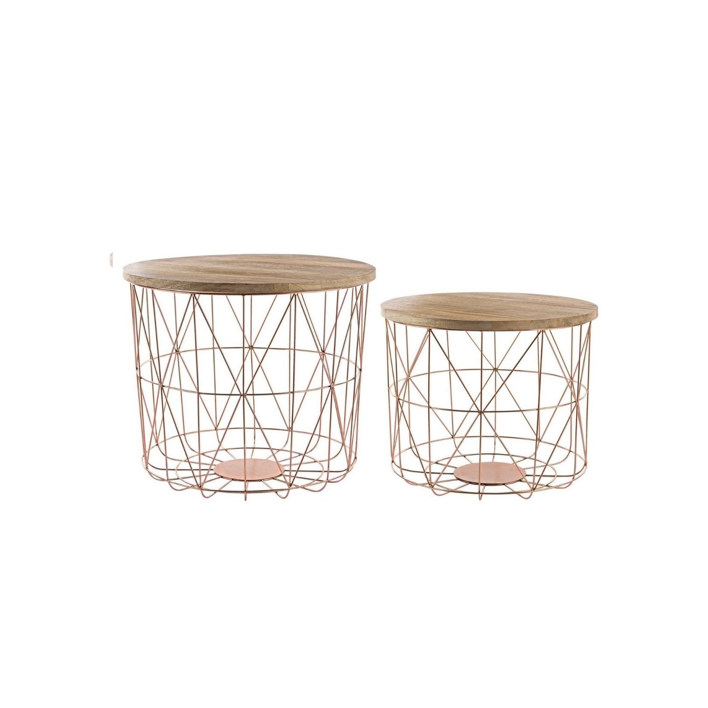 Set aus 2 Couchtischen mit Behälter und Kupfergeflecht