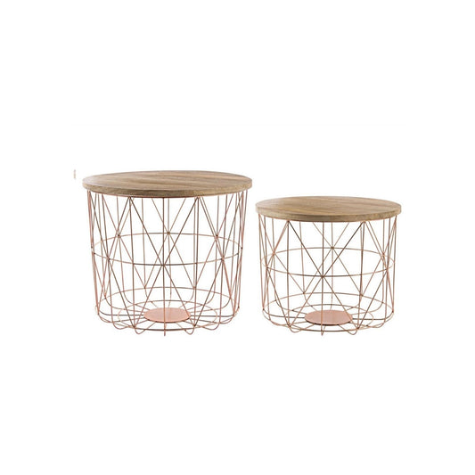 Set aus 2 Couchtischen mit Behälter und Kupfergeflecht