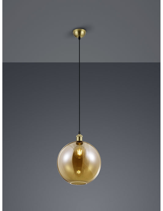 Dino Amber Glass Single Sphere Pendant Ø30 cm Trio Lighting