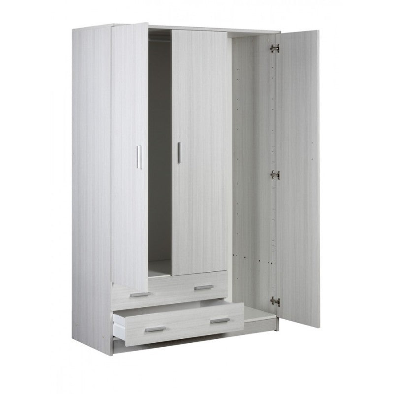 Weißer Kleiderschrank mit drei Türen und zwei Schubladen, 115 x 52 x 180 cm