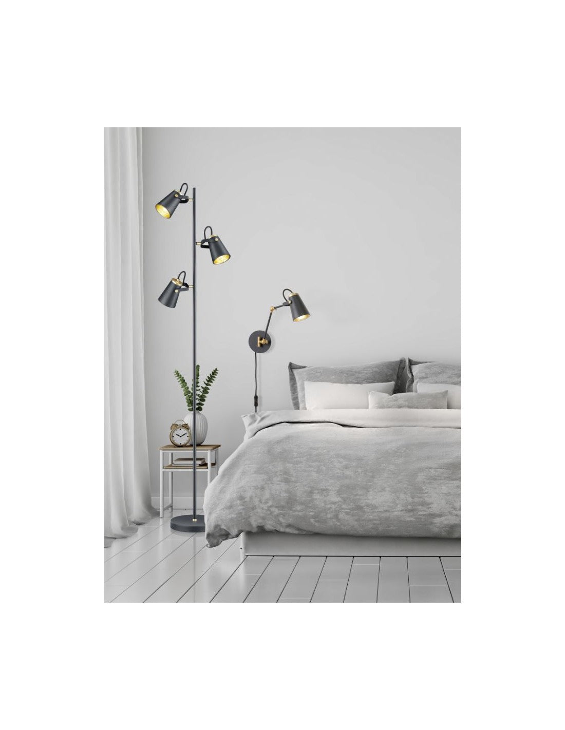 Minimale Stehlampe 3 verstellbare Kegel Edward H160 cm Schwarz und Gold Trio Lighting