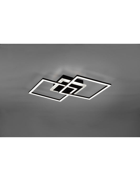 Venida Doppelte quadratische schwarze LED-Deckenleuchte 25 W dimmbar L57 cm Trio-Beleuchtung