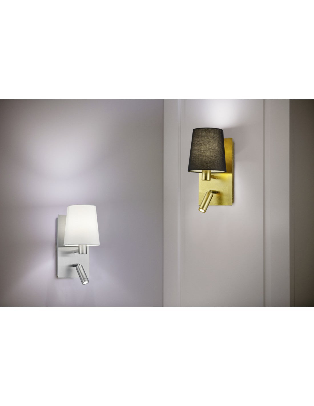 Moderne Goldapplikation mit schwarzem Lampenschirm und Marriot Trio Lighting Led Spot