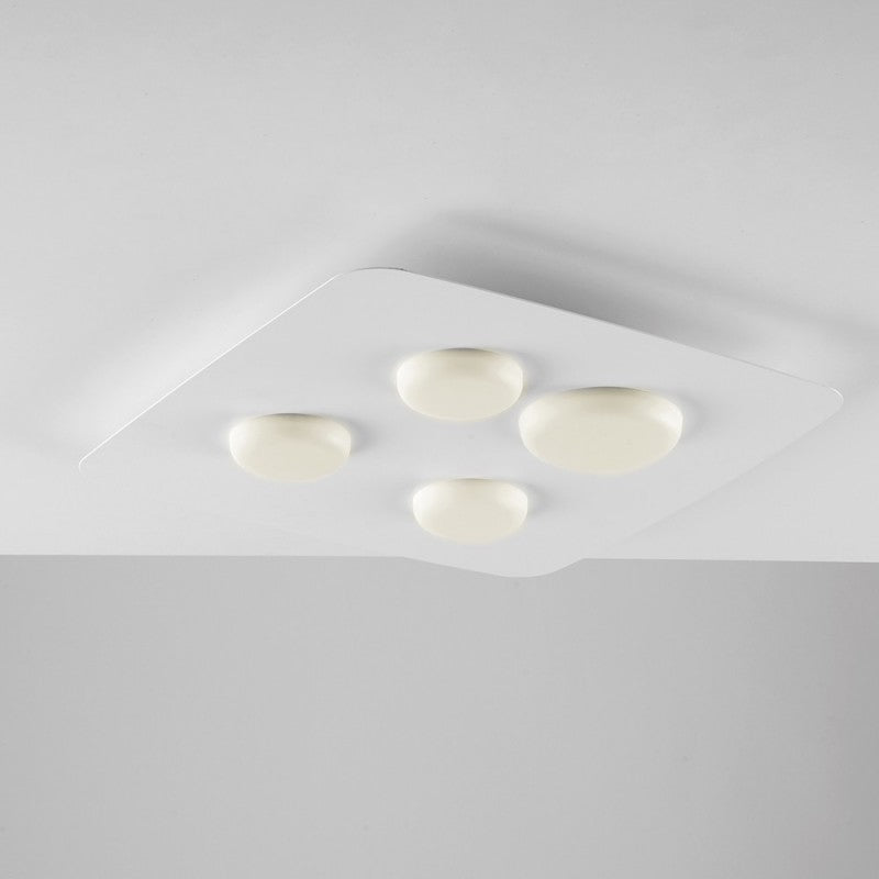 Deckenleuchte aus Metall und Aluminium Weiß vier integrierte LED-Leuchten 45x45x h5 cm