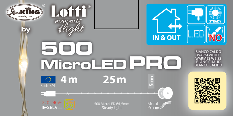Kette 500 MicroLED Coil 25m warmweißes transparentes Silberkabel