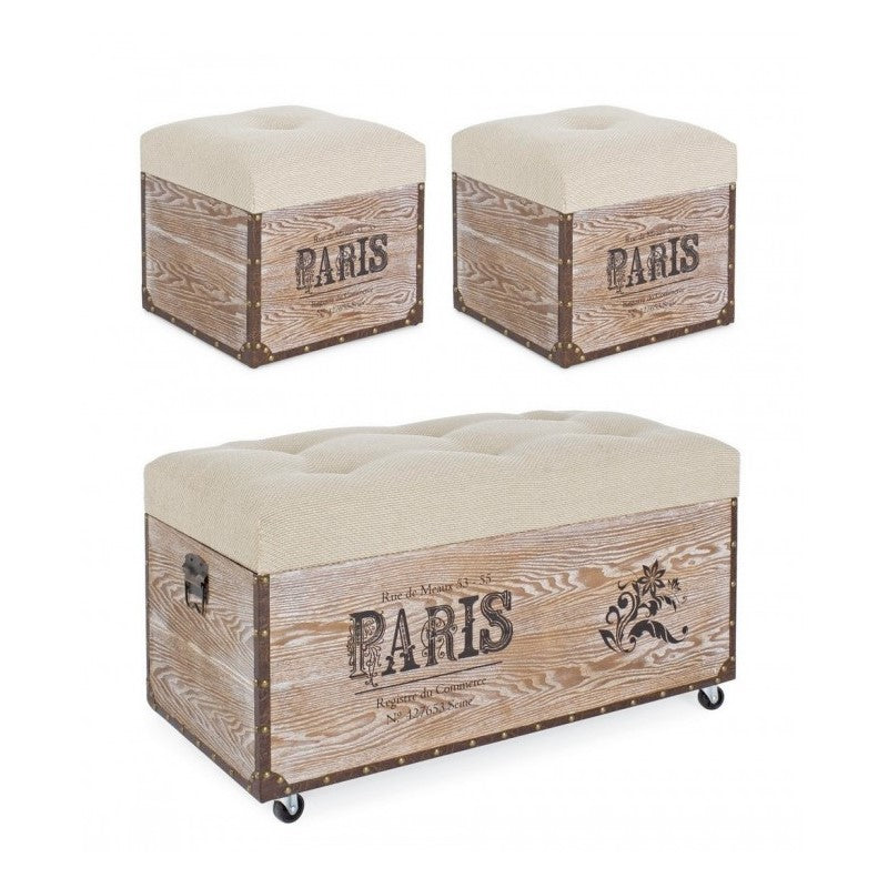 Set mit 3 Sitzpuffs aus beigem MDF TAVEL PARIS