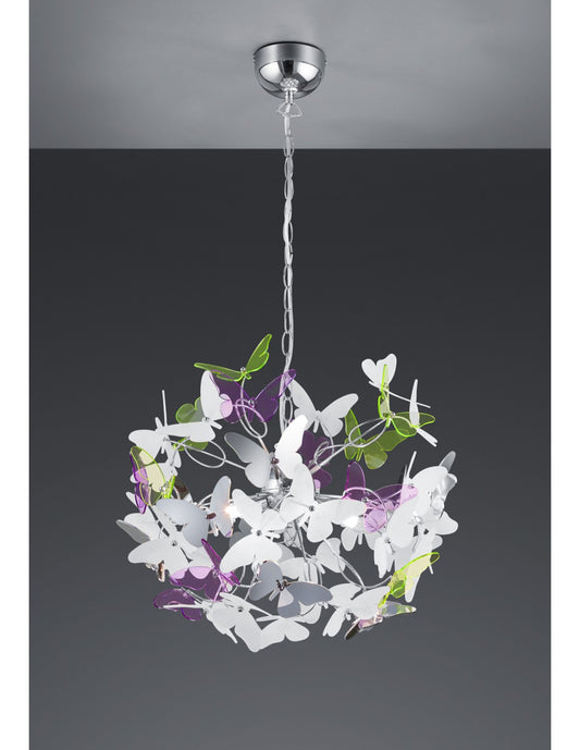 Schmetterlingsaufhängung 4xG9 Chrom Mehrfarbige Schmetterlinge Ø50 cm Trio-Beleuchtung