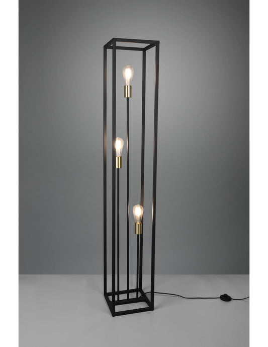 Stehlampe für Wohnzimmer, 3 Lichter, schwarzes Metallgestell, Vito Trio Lighting