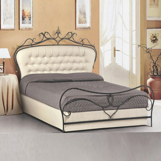 Doppelbett in Schmiedeeisen anthrazit Farbe mit gepolstertem Kopfteil 172x202xH.140 cm
