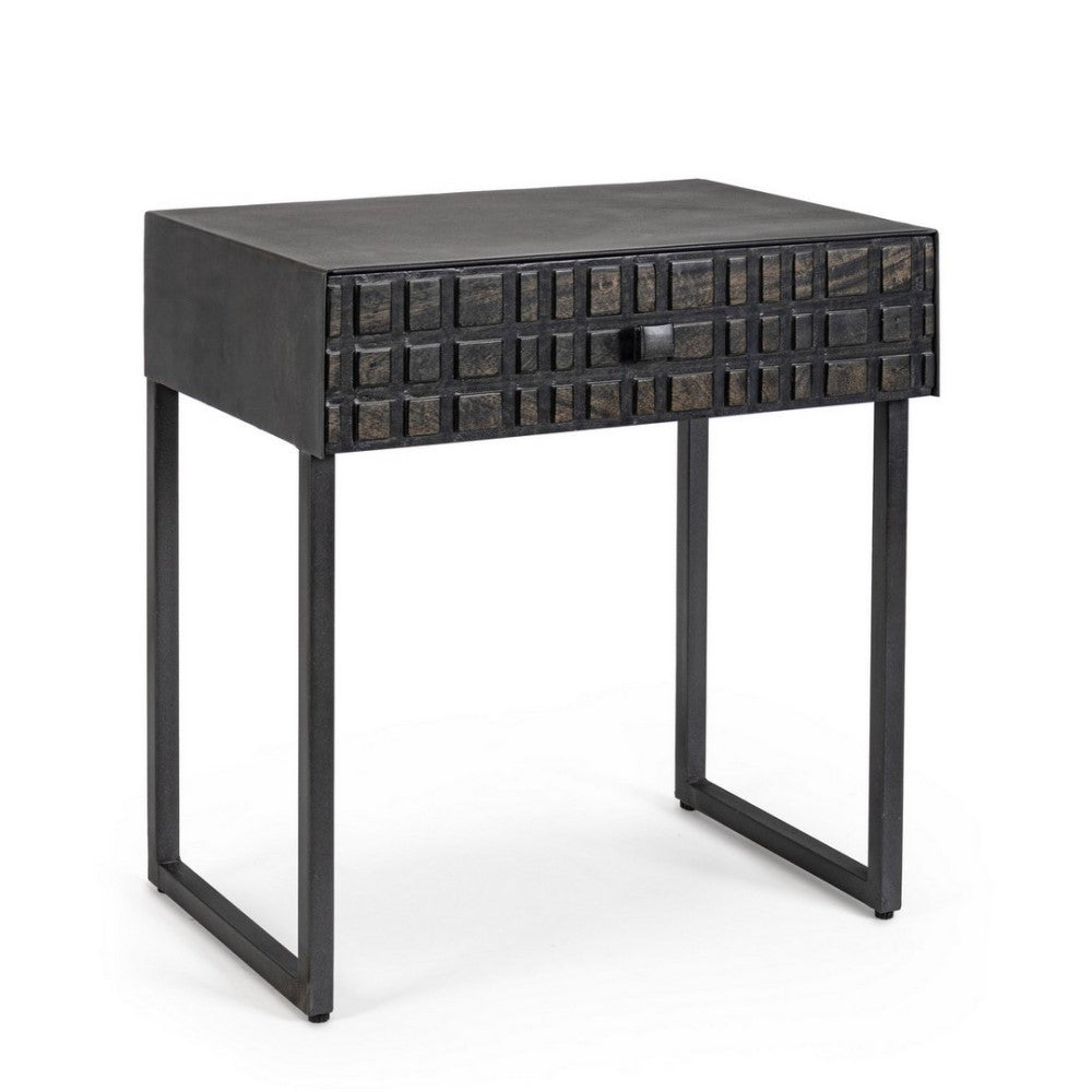 Schwarzer Couchtisch 1 Holzschublade im Industriestil 50x35x55