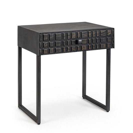 Schwarzer Couchtisch 1 Holzschublade im Industriestil 50x35x55