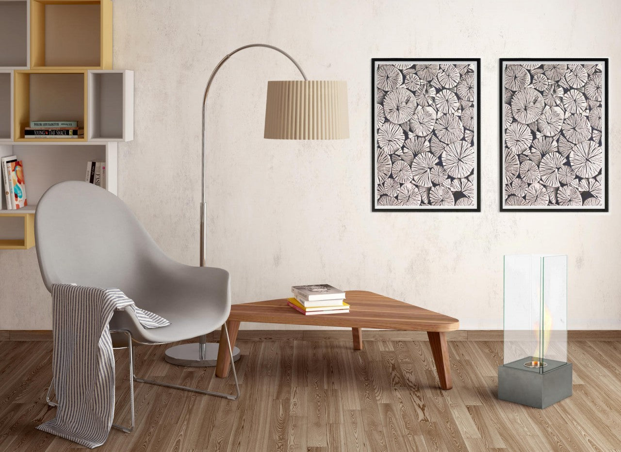 Mäßige graue Bioethanol-Caminette, 25 x 25 x h 65