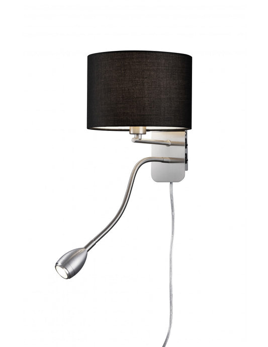 Hotel-Applikation aus Nickel und rundem Lampenschirm aus schwarzem Stoff mit Leselampe L20 cm Trio Lighting