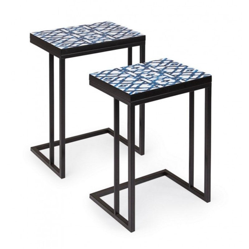 Set mit 2 Couchtischen NEAPOLIS aus Stahl mit MDF-Platte, verziert mit Aufdruck, 62,5 x 56 cm