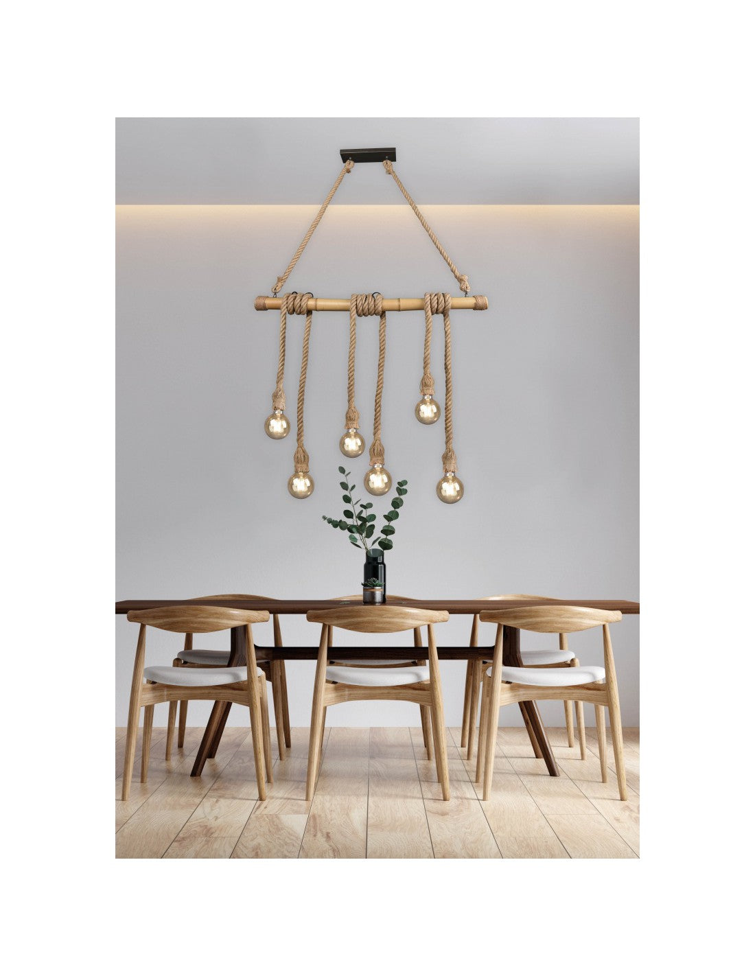 Vintage Wilma Bamboo Bar und Seilaufhängung L100 cm Trio-Beleuchtung